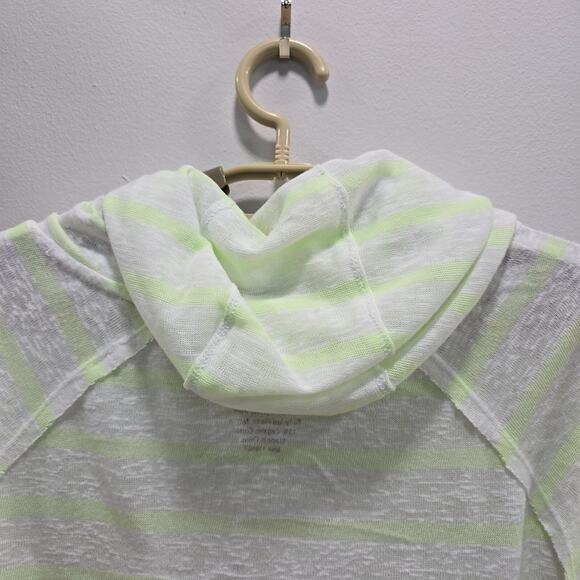 EARTH YOGA Women's Sz Small Burn Out Green Stripe Roll Tab Sleeve Pocket Hoodie - Picture 13 of 16